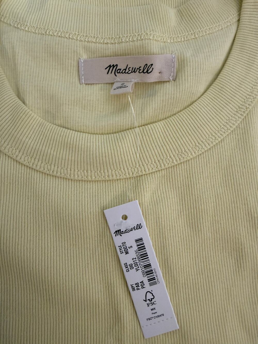 Madewell Women’s Size S Yellow Ribbed Tank Top NWT Sleeveless Crew Neck